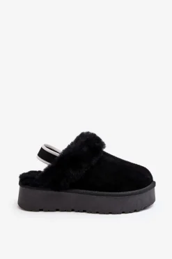 Damskie Boto Skórzane Zamszowe Kapcie Damskie Na Platformie Z Futerkiem Czarne Sophienne