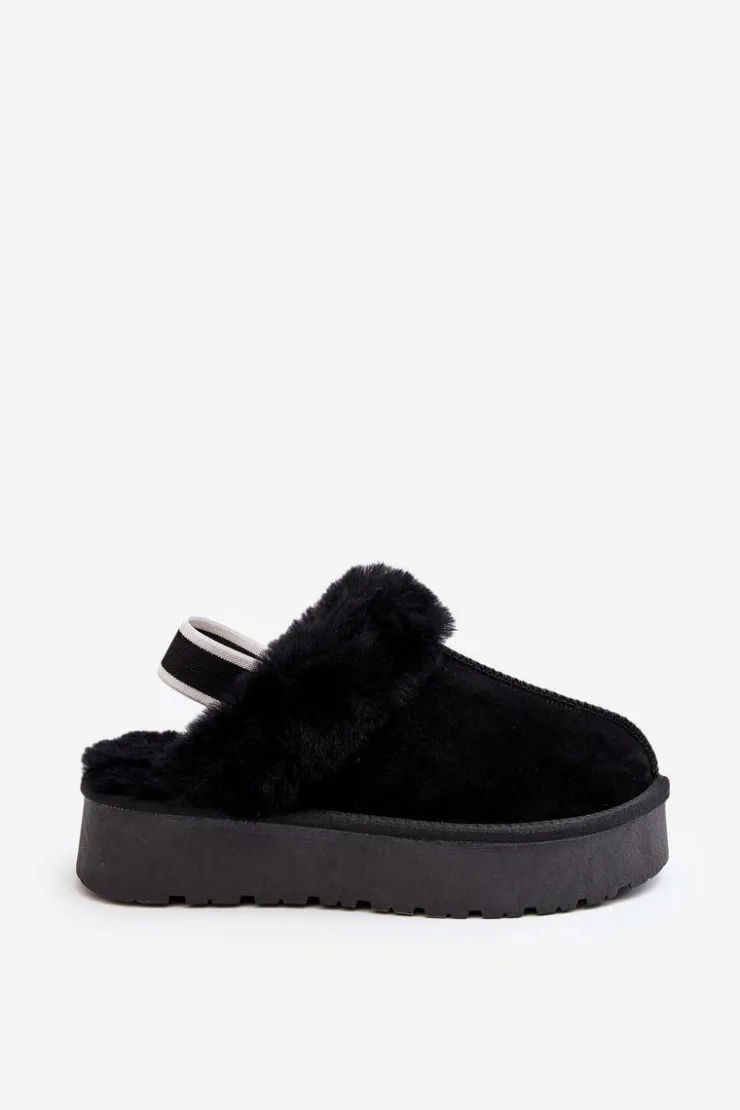 Damskie Boto Skórzane Zamszowe Kapcie Damskie Na Platformie Z Futerkiem Czarne Sophienne