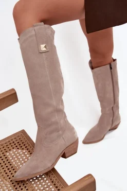 Online Zazoo Skórzane Zamszowe Kozaki Kowbojki Ocieplane 4224 Cappuccino Beżowy