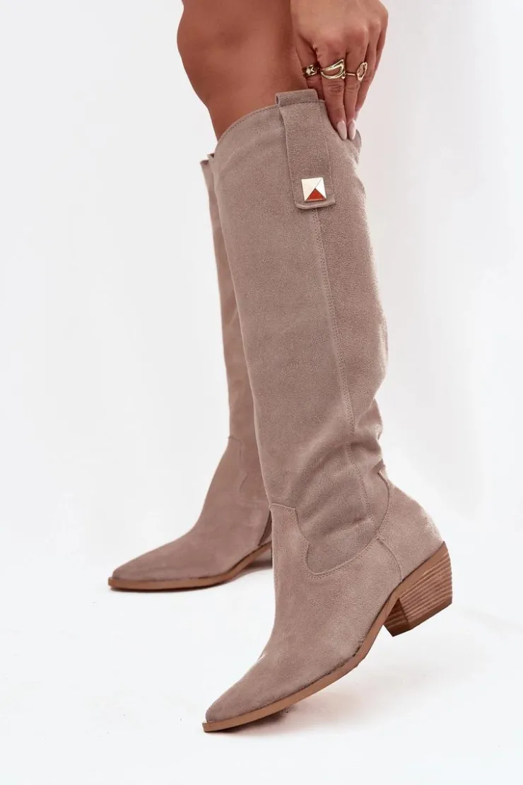 Online Zazoo Skórzane Zamszowe Kozaki Kowbojki Ocieplane 4224 Cappuccino Beżowy