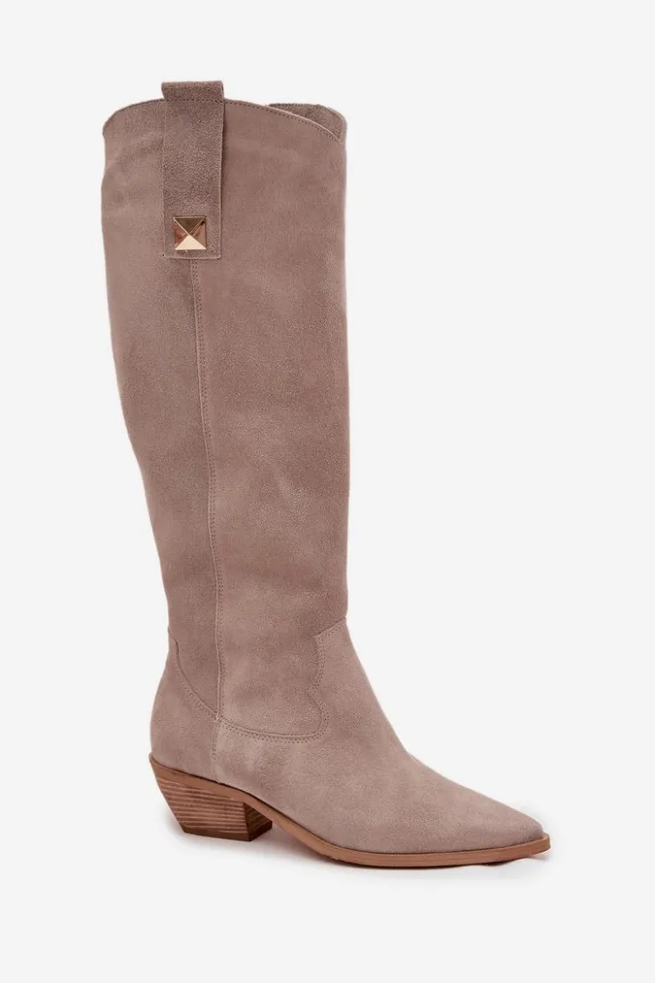 Online Zazoo Skórzane Zamszowe Kozaki Kowbojki Ocieplane 4224 Cappuccino Beżowy