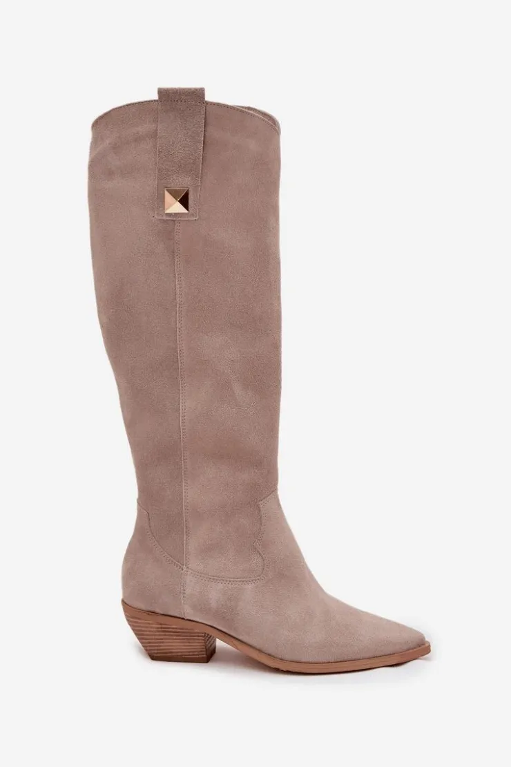 Online Zazoo Skórzane Zamszowe Kozaki Kowbojki Ocieplane 4224 Cappuccino Beżowy