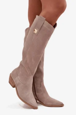 Online Zazoo Skórzane Zamszowe Kozaki Kowbojki Ocieplane 4224 Cappuccino Beżowy