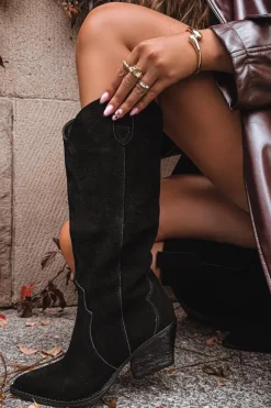 Boto Kozaki Ocieplane|Kozaki Na Słupku*Skórzane Zamszowe Kozaki Kowbojki Damskie Ocieplane Czarne Urselle Czarny