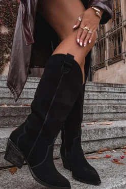 Boto Kozaki Ocieplane|Kozaki Na Słupku*Skórzane Zamszowe Kozaki Kowbojki Damskie Ocieplane Czarne Urselle Czarny