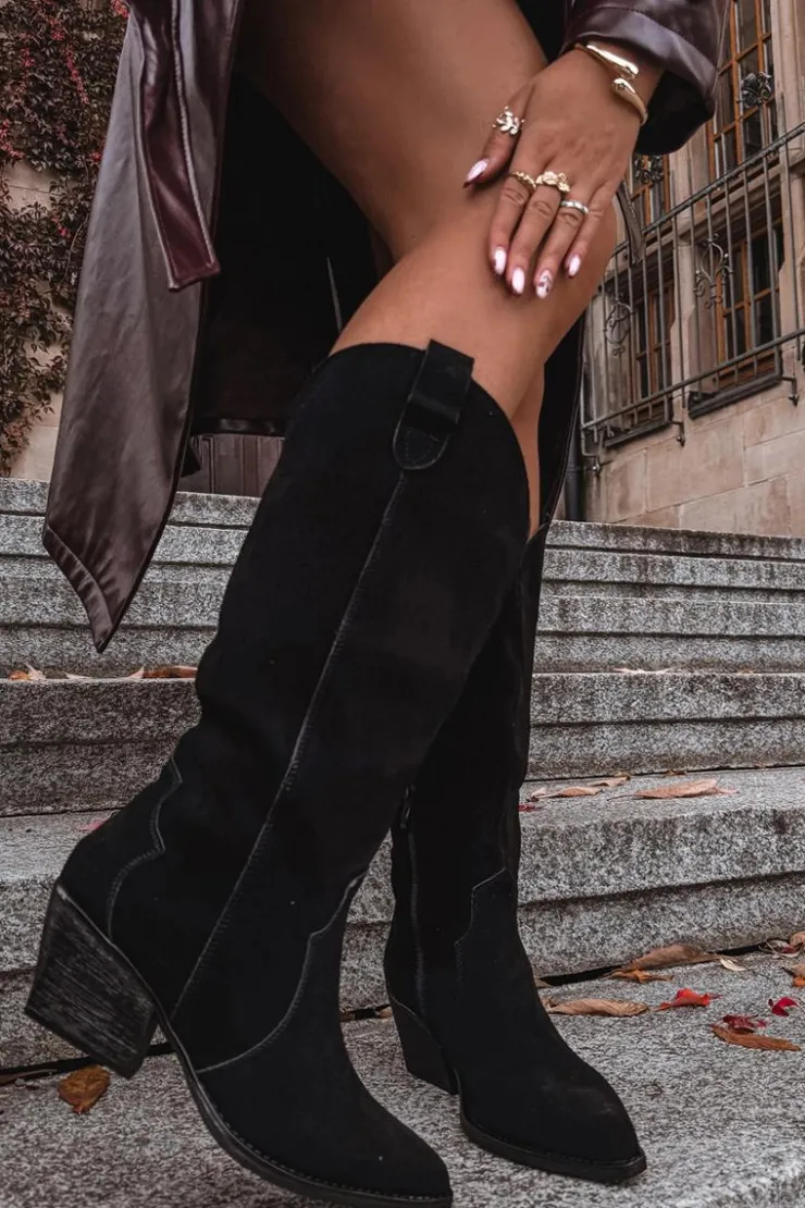 Boto Kozaki Ocieplane|Kozaki Na Słupku*Skórzane Zamszowe Kozaki Kowbojki Damskie Ocieplane Czarne Urselle Czarny