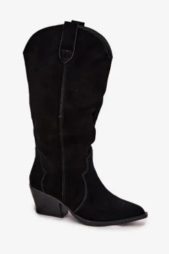 Boto Kozaki Ocieplane|Kozaki Na Słupku*Skórzane Zamszowe Kozaki Kowbojki Damskie Ocieplane Czarne Urselle Czarny