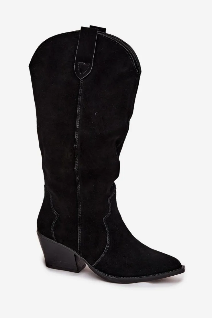 Boto Kozaki Ocieplane|Kozaki Na Słupku*Skórzane Zamszowe Kozaki Kowbojki Damskie Ocieplane Czarne Urselle Czarny