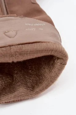 Clearance Boto Skórzane Zamszowe Kozaki Kowbojki Damskie Ocieplane Khaki Urselle Beżowy