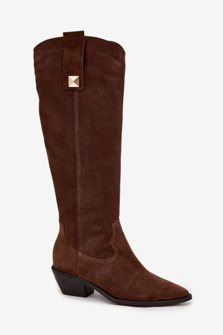 Zazoo Kozaki Ocieplane|Kozaki Wiosenne*Skórzane Zamszowe Kozaki Kowbojki Ocieplane 4224 Czekoladowe Brązowy