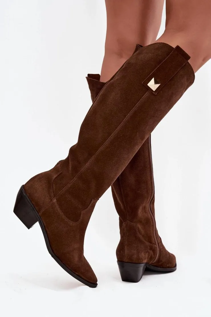 Zazoo Kozaki Ocieplane|Kozaki Wiosenne*Skórzane Zamszowe Kozaki Kowbojki Ocieplane 4224 Czekoladowe Brązowy