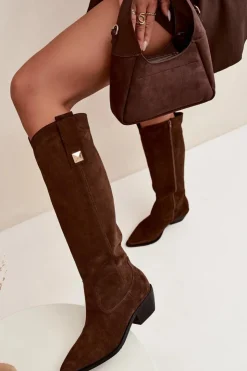 Zazoo Kozaki Ocieplane|Kozaki Wiosenne*Skórzane Zamszowe Kozaki Kowbojki Ocieplane 4224 Czekoladowe Brązowy