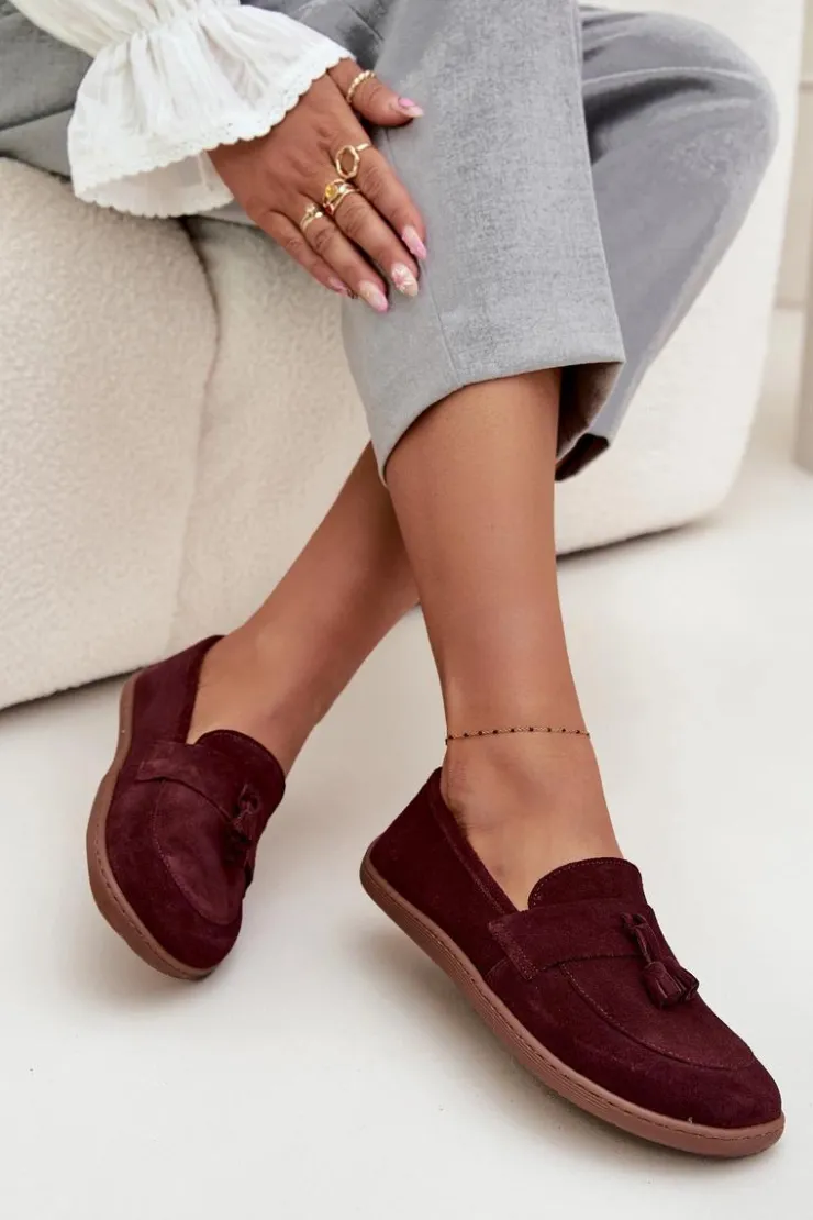 Discount Zazoo Skórzane Zamszowe Mokasyny Typu Barefoot 322 Bordowe Czerwony