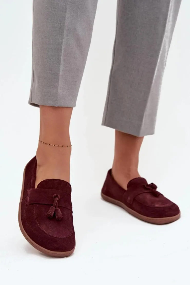 Discount Zazoo Skórzane Zamszowe Mokasyny Typu Barefoot 322 Bordowe Czerwony