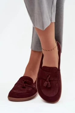 Discount Zazoo Skórzane Zamszowe Mokasyny Typu Barefoot 322 Bordowe Czerwony