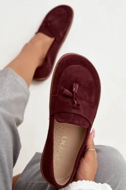 Discount Zazoo Skórzane Zamszowe Mokasyny Typu Barefoot 322 Bordowe Czerwony