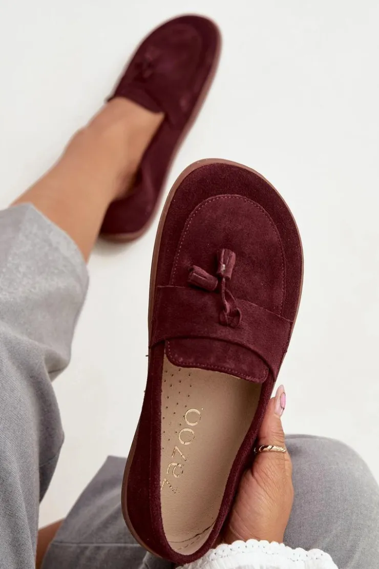 Discount Zazoo Skórzane Zamszowe Mokasyny Typu Barefoot 322 Bordowe Czerwony