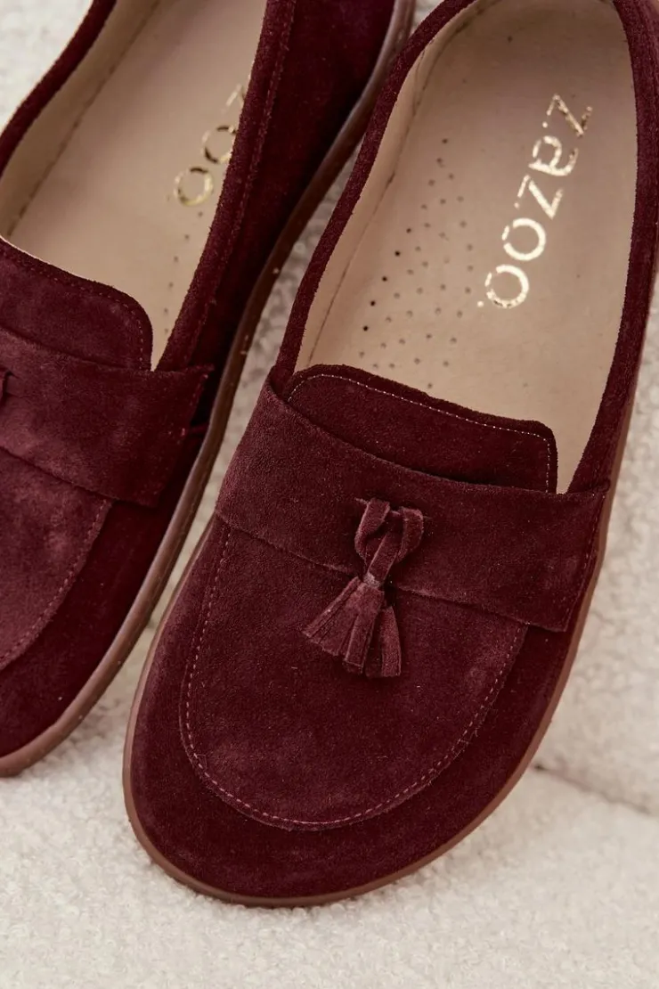 Discount Zazoo Skórzane Zamszowe Mokasyny Typu Barefoot 322 Bordowe Czerwony