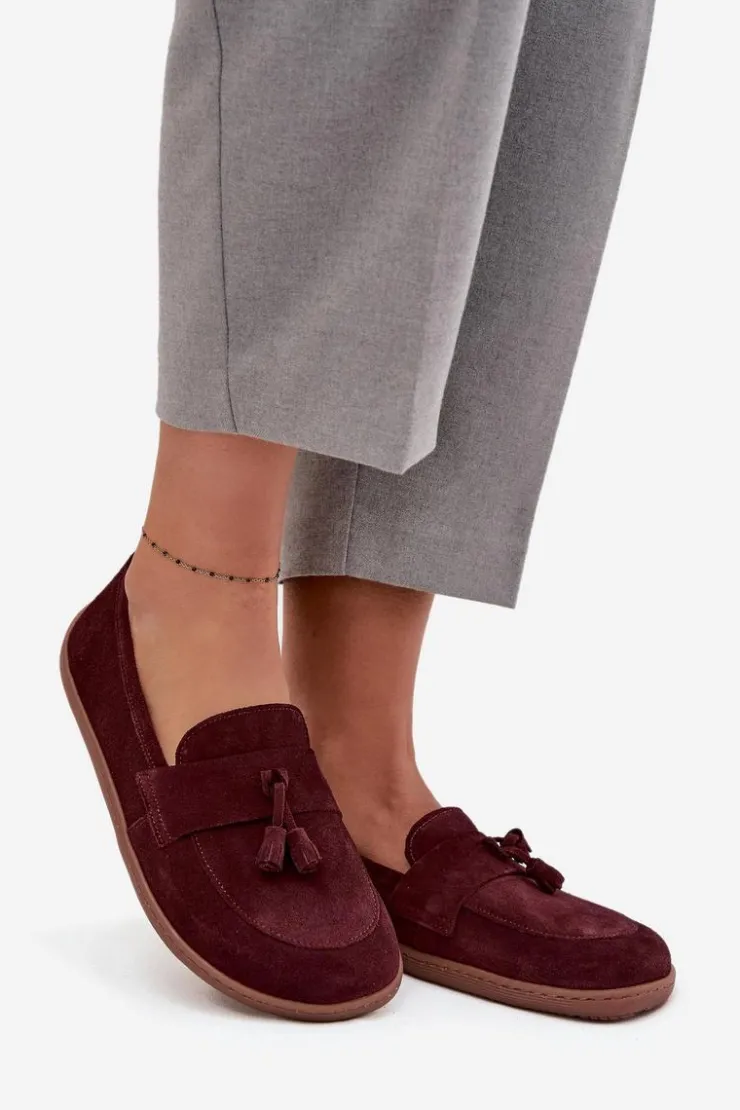 Discount Zazoo Skórzane Zamszowe Mokasyny Typu Barefoot 322 Bordowe Czerwony