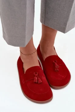 Zazoo Mokasyny Damskie Zamszowe|Barefoot*Skórzane Zamszowe Mokasyny Typu Barefoot 322 Czerwone Czerwony