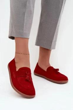 Zazoo Mokasyny Damskie Zamszowe|Barefoot*Skórzane Zamszowe Mokasyny Typu Barefoot 322 Czerwone Czerwony