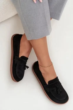 Damskie Zazoo Skórzane Zamszowe Mokasyny Typu Barefoot 322 Czarne