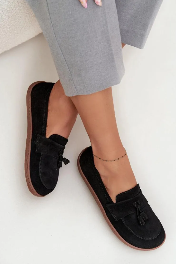 Damskie Zazoo Skórzane Zamszowe Mokasyny Typu Barefoot 322 Czarne