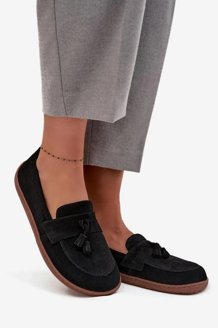 Damskie Zazoo Skórzane Zamszowe Mokasyny Typu Barefoot 322 Czarne