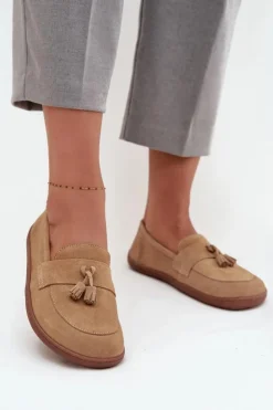 Damskie Zazoo Skórzane Zamszowe Mokasyny Typu Barefoot 322 Beżowe