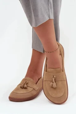 Damskie Zazoo Skórzane Zamszowe Mokasyny Typu Barefoot 322 Beżowe