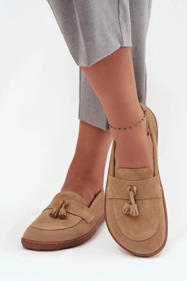 Damskie Zazoo Skórzane Zamszowe Mokasyny Typu Barefoot 322 Beżowe