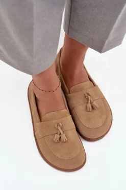 Damskie Zazoo Skórzane Zamszowe Mokasyny Typu Barefoot 322 Beżowe