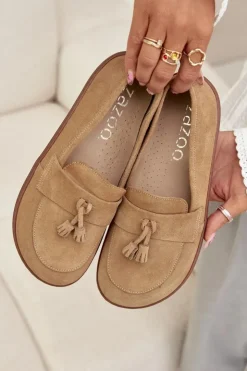 Damskie Zazoo Skórzane Zamszowe Mokasyny Typu Barefoot 322 Beżowe