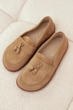 Damskie Zazoo Skórzane Zamszowe Mokasyny Typu Barefoot 322 Beżowe