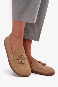 Damskie Zazoo Skórzane Zamszowe Mokasyny Typu Barefoot 322 Beżowe