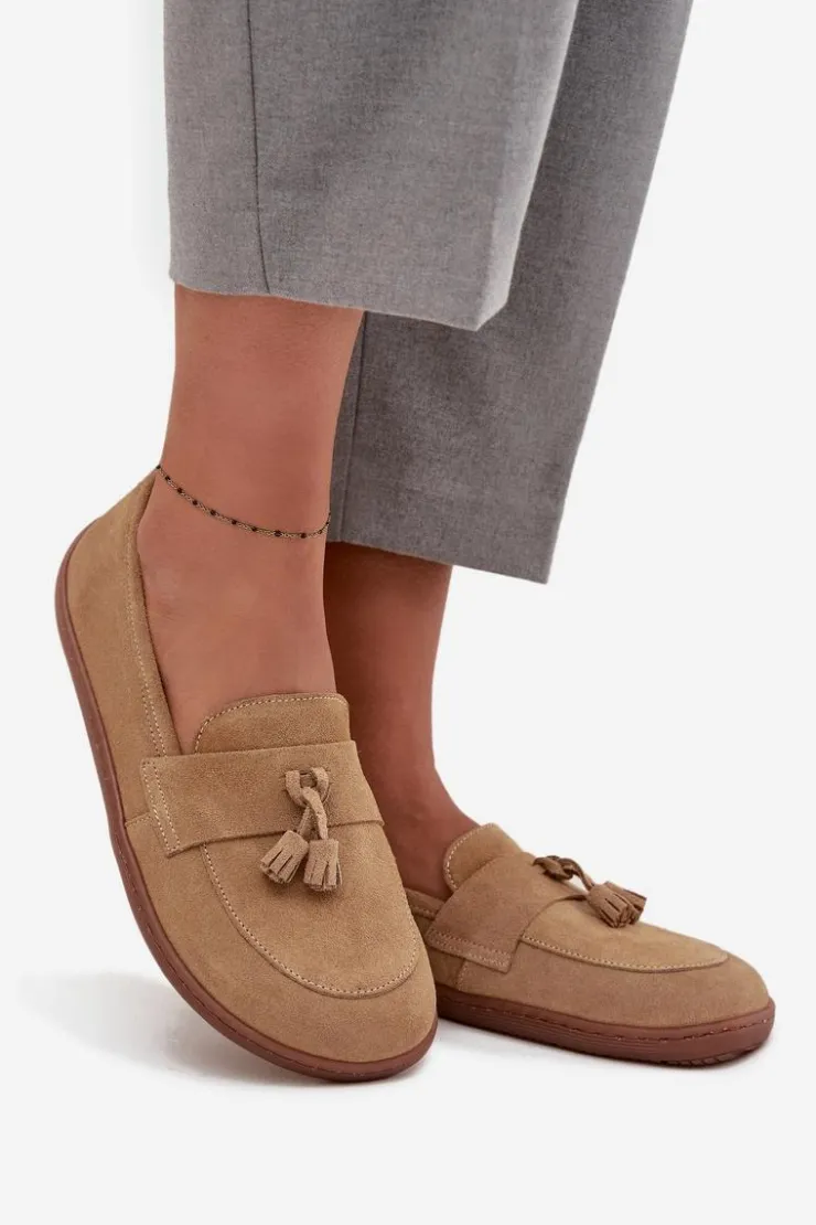 Damskie Zazoo Skórzane Zamszowe Mokasyny Typu Barefoot 322 Beżowe