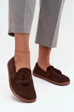 Zazoo Mokasyny Damskie Zamszowe|Barefoot*Skórzane Zamszowe Mokasyny Typu Barefoot 322 Czekoladowe Brązowy