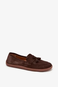 Zazoo Mokasyny Damskie Zamszowe|Barefoot*Skórzane Zamszowe Mokasyny Typu Barefoot 322 Czekoladowe Brązowy