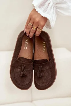 Zazoo Mokasyny Damskie Zamszowe|Barefoot*Skórzane Zamszowe Mokasyny Typu Barefoot 322 Czekoladowe Brązowy