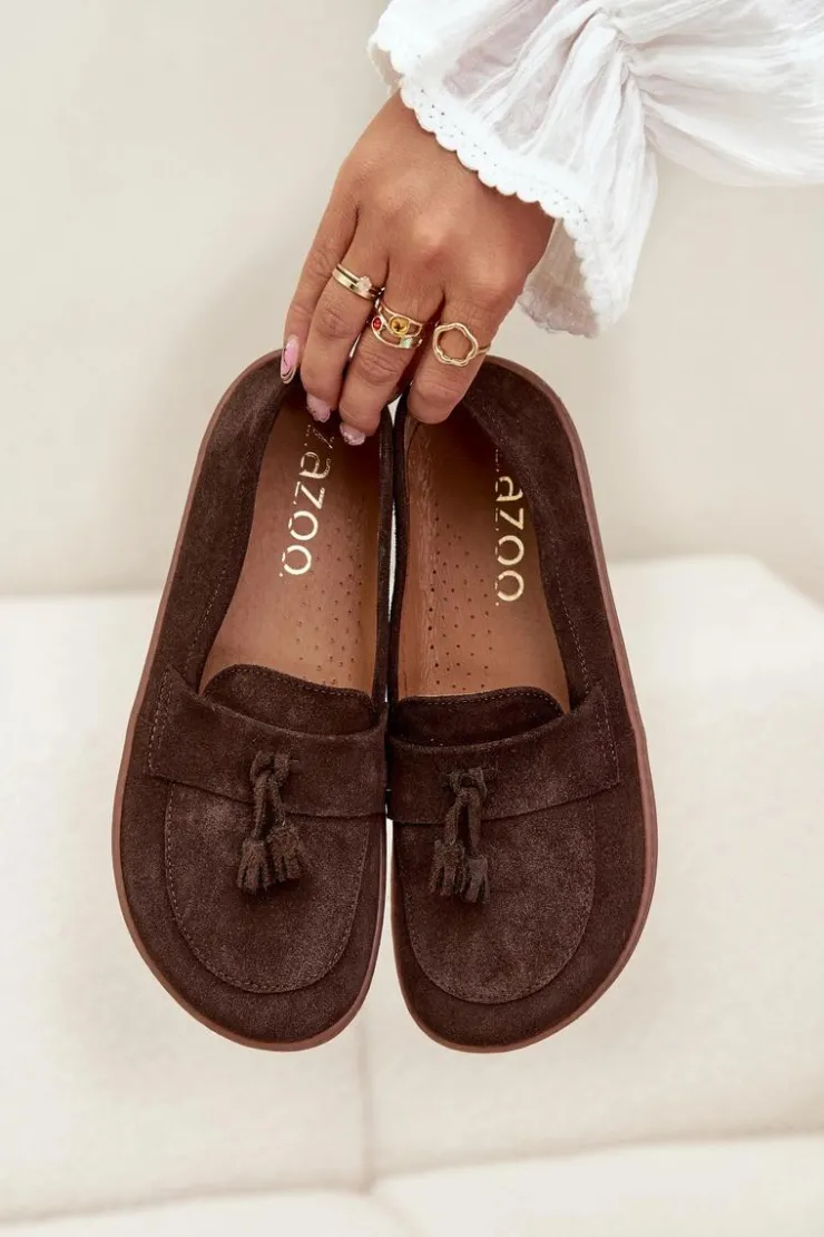 Zazoo Mokasyny Damskie Zamszowe|Barefoot*Skórzane Zamszowe Mokasyny Typu Barefoot 322 Czekoladowe Brązowy
