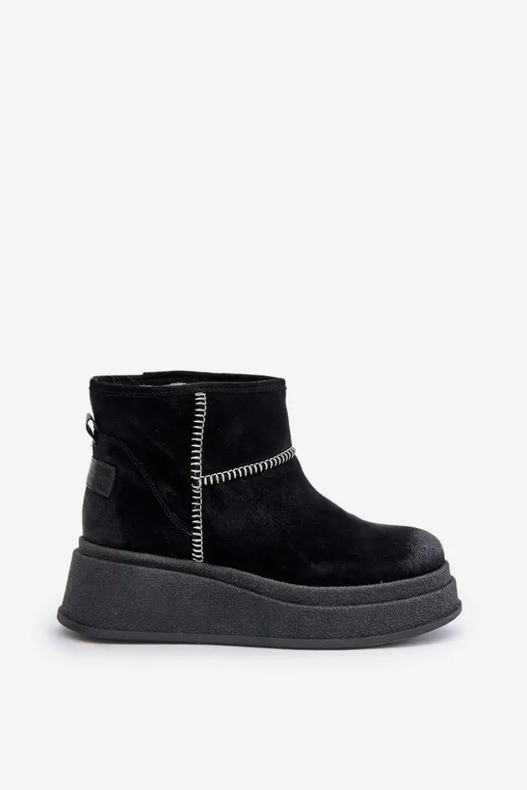 Maciejka Śniegowce Damskie*Skórzane Zamszowe Śniegowce Botki Na Platformie I Koturnie 06769-01 Czarne Czarny