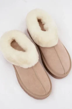 Boto Skórzane Zamszowe Śniegowce Damskie Z Futerkiem Beżowe Mivelle Beżowy