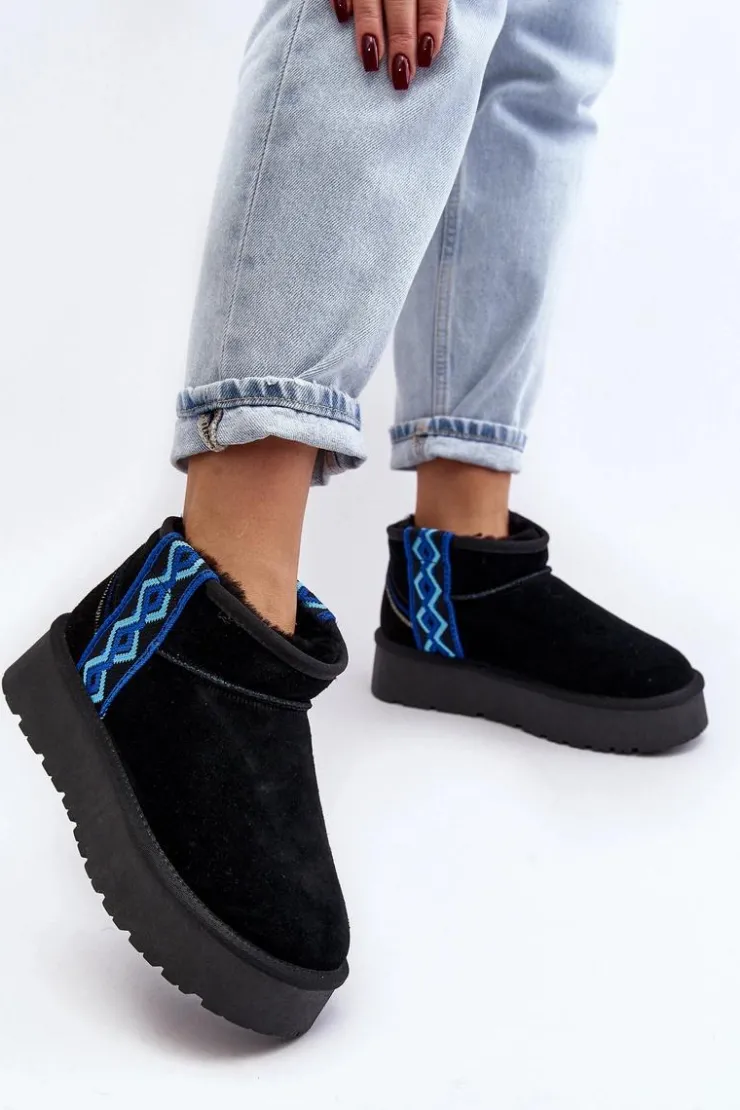 Sale Boto Skórzane Zamszowe Śniegowce Damskie Na Grubej Podeszwie Czarne Vebissat