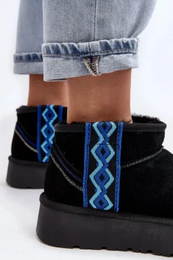 Sale Boto Skórzane Zamszowe Śniegowce Damskie Na Grubej Podeszwie Czarne Vebissat