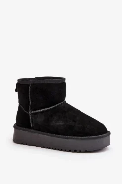 Damskie Boto Skórzane Zamszowe Śniegowce Na Platformie Za Kostkę Czarne Rianaella