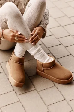 Boto Śniegowce Damskie*Skórzane Zamszowe Śniegowce Na Platformie Camel Nereviana Brązowy