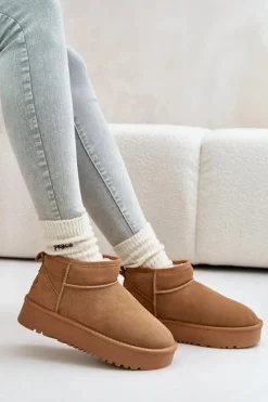 Boto Śniegowce Damskie*Skórzane Zamszowe Śniegowce Na Platformie Camel Nereviana Brązowy