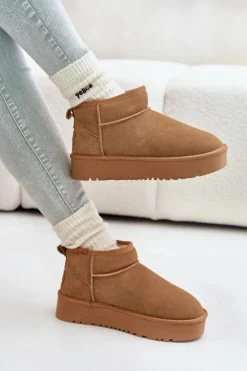 Boto Śniegowce Damskie*Skórzane Zamszowe Śniegowce Na Platformie Camel Nereviana Brązowy