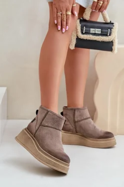 Damskie Maciejka Skórzane Zamszowe Śniegowce Botki Na Platformie I Koturnie 06769-02 Ciemnobrązowe