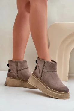 Damskie Maciejka Skórzane Zamszowe Śniegowce Botki Na Platformie I Koturnie 06769-02 Ciemnobrązowe